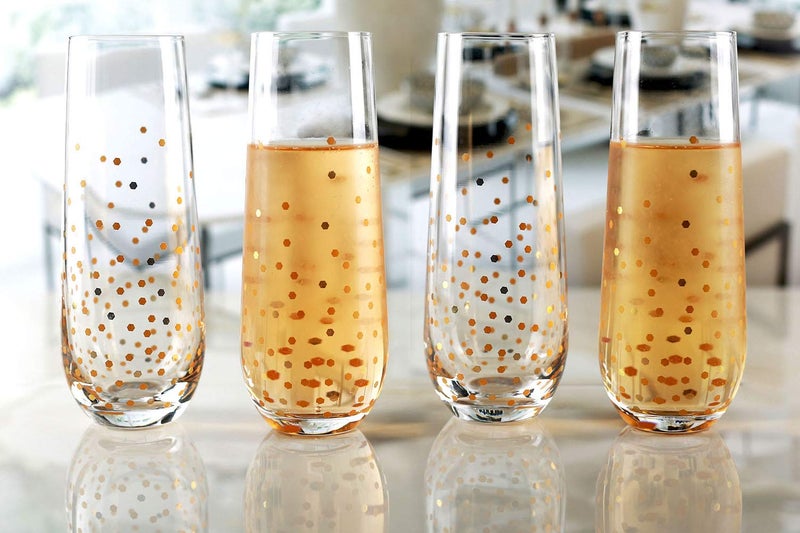 Circleware Stemless Champagne Flutes Set of 4 Party Dining Beverage Drinking Wine Glasses, Glassware Cups for Water, Liquor, Whiskey and Decor Gifts, 4 Count (Pack of 1), Gold Confetti 4pc - Image 1